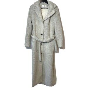 Won Hundred Womens Laura Belted Long Trench Coat Gray 34 Mohair Lined Buttons